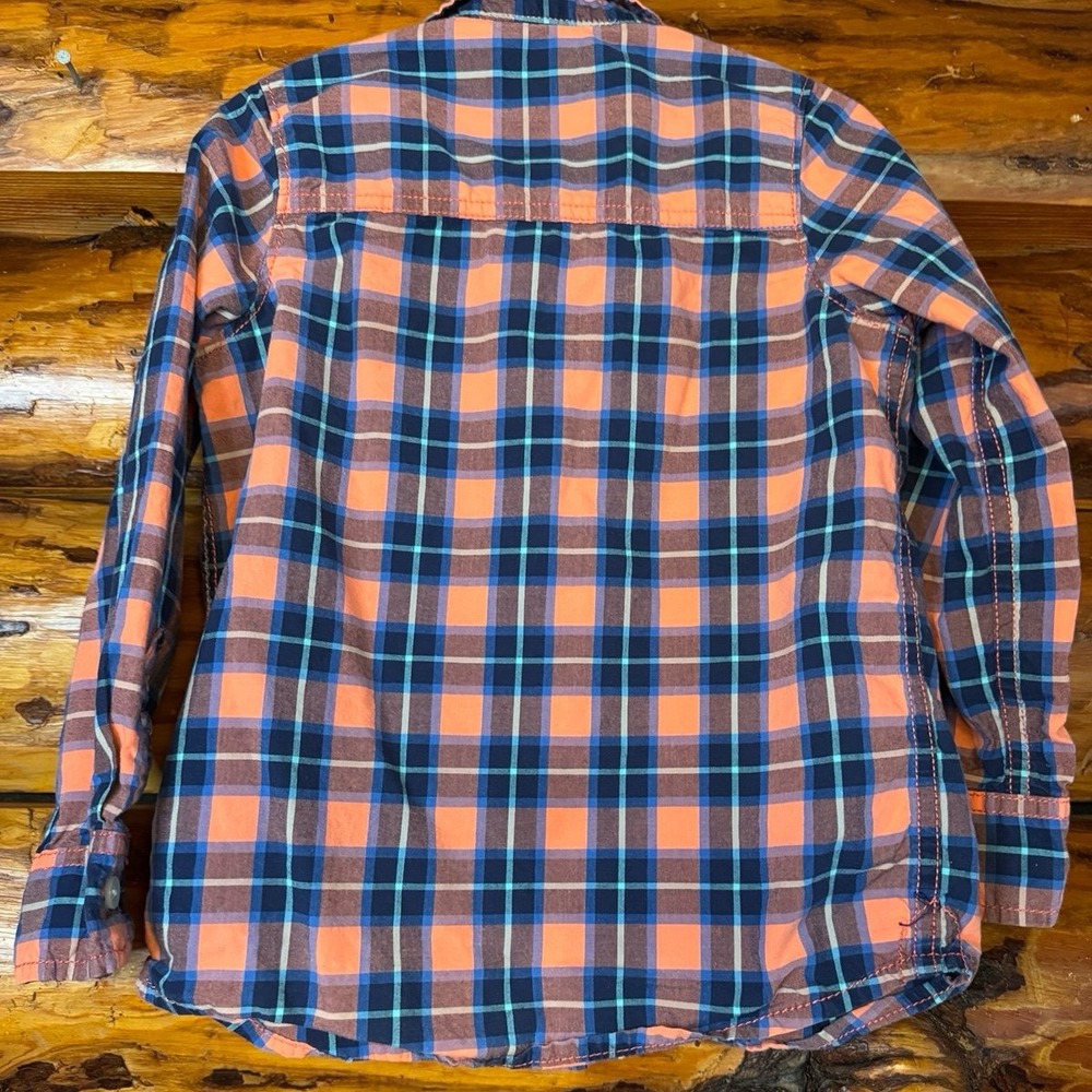Oshkosh Navy/Orange Plaid LS‎ Shirt Size 5 - Picture 5 of 7